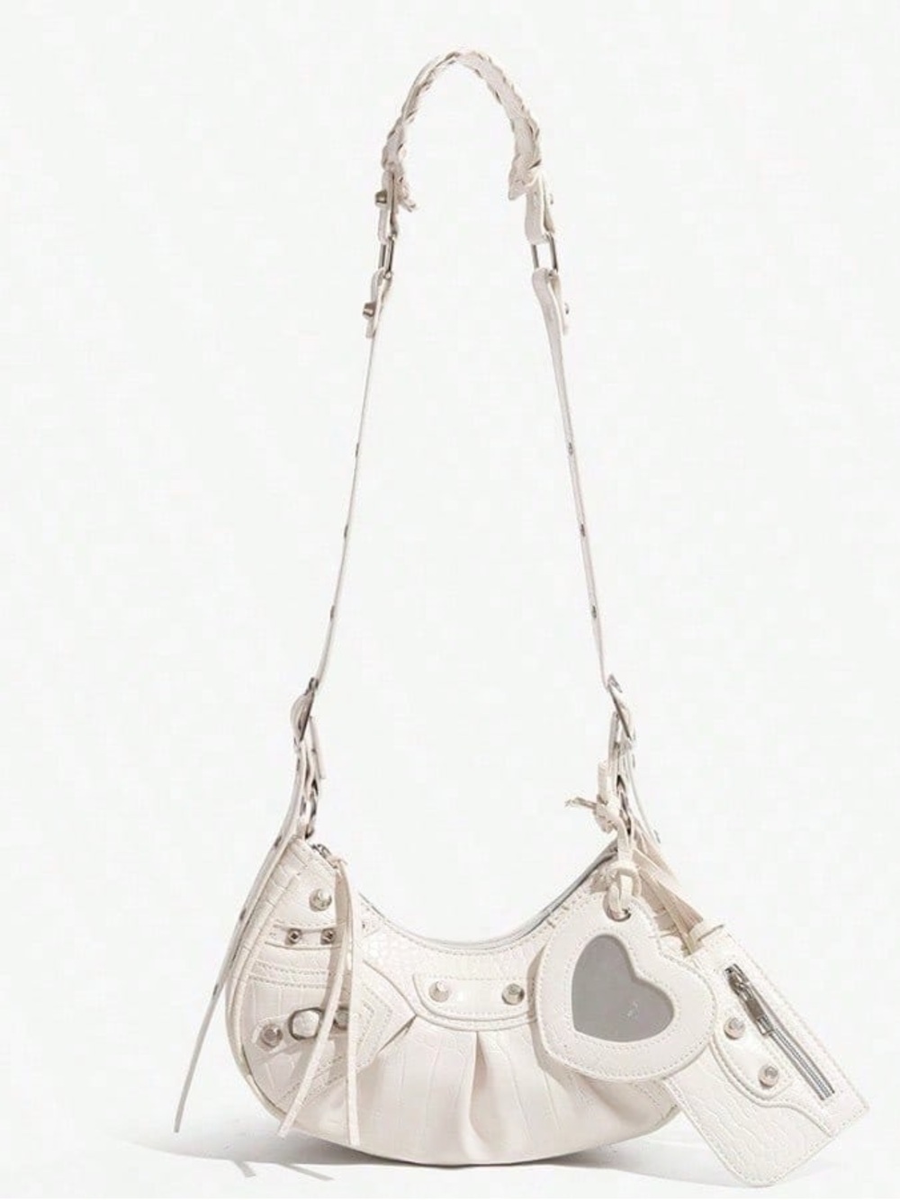 Cream Shoulder Bag with Heart Accent - Women
